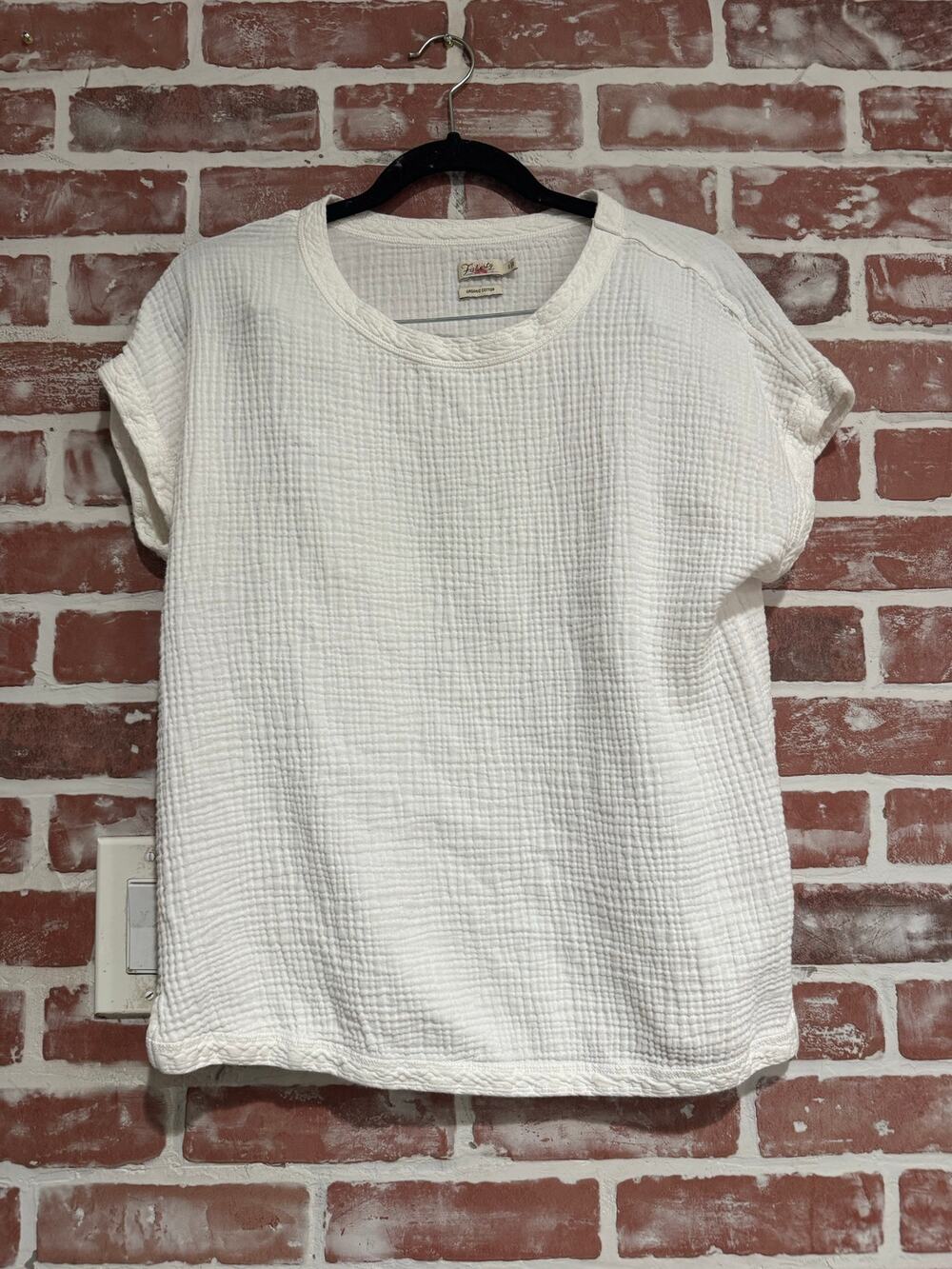 Faherty Organic Cotton Double Gauze White Short Sleeve Top Size S